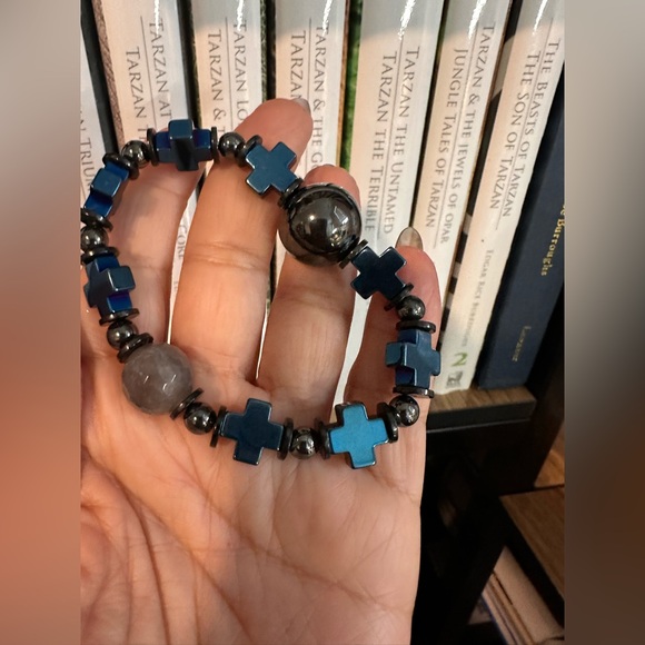 HEMATITE + QUARTZ NATURAL STONES  BRACELET size 7” - Picture 13 of 16